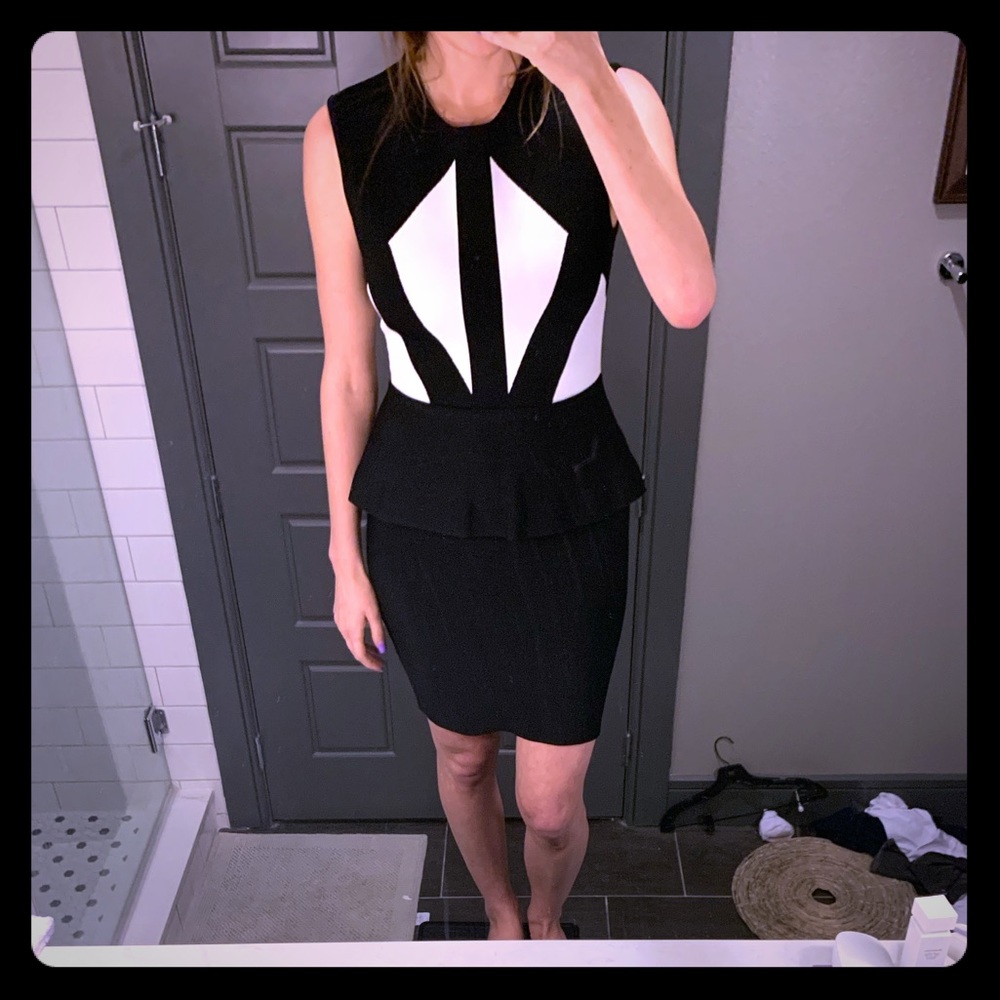 BCBG Black and white peplum bodycon